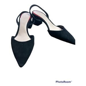 Zara D'orsay Black Red Ruffle Suede Pointed Toe Block Slingback Heel Size 41